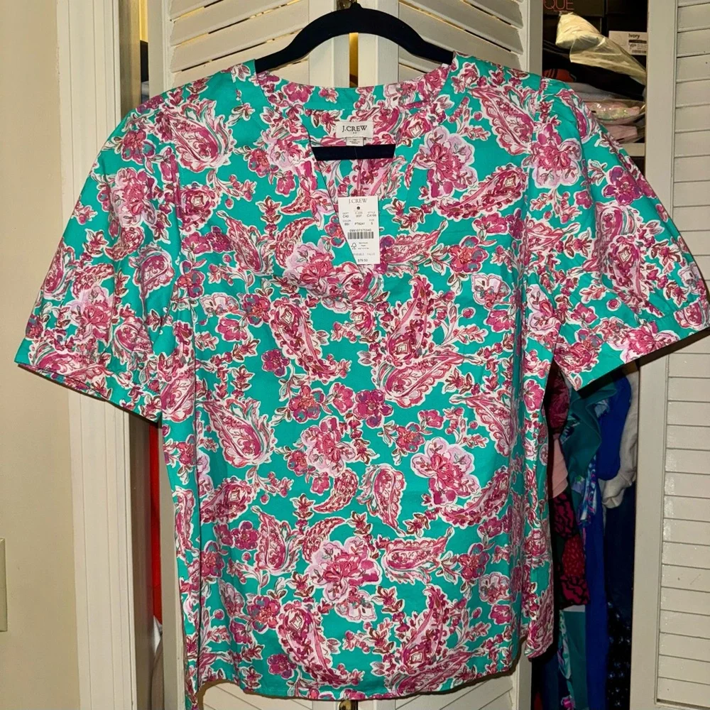 NWT J. Crew Floral Blouse in Pink and Aqua